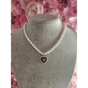 Repurposed designer button with real freshwater pearls